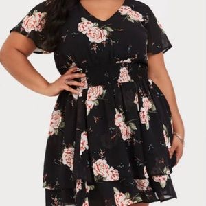 Torrid flowy black floral chiffon dress